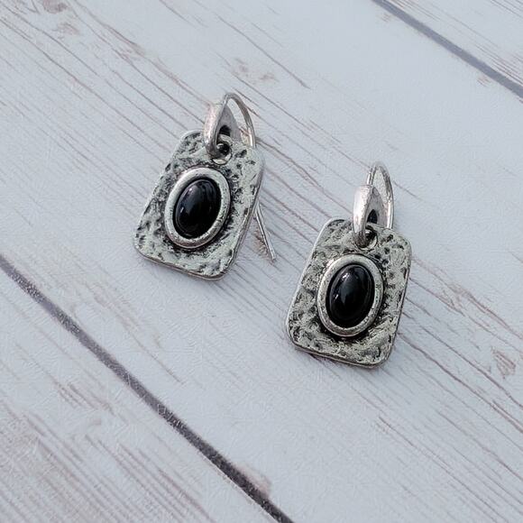 Lia Sophia Dolce Dangle Earrings - Black and Antiqued Silver Tones - Picture 1 of 6